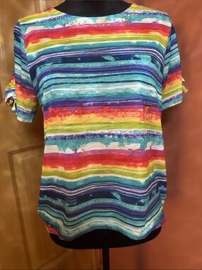 Alfred Dunner Multicolor Striped Short Sleeve Tee